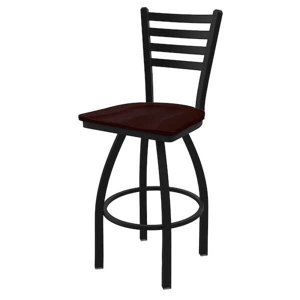 25" Swivel Counter Stool, Black Wrinkle, Dark Cherry Oak Seat